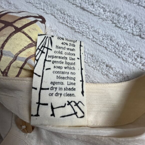 Vintage Blue Fish Ivory Hemp Silk Hand Printed Cropped Blazer Size 0 Lightweight - Picture 4 of 8